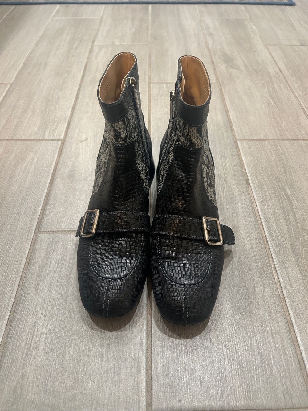 Chloe blue and Black Cheryl 35 Snakeskin Ankle Boots with Buckle